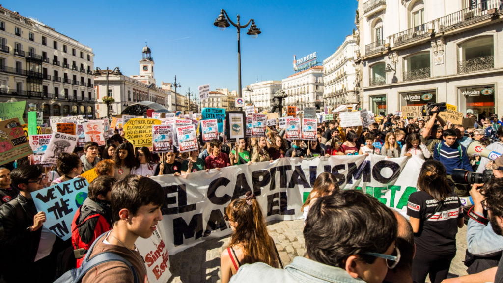 15M: huelga de estudiantes contra el cambio climático en la Puerta del Sol, Madrid